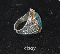 Vintage 14k Gold Sterling John Wayne Ring Franklin Mint Turquoise Size 12