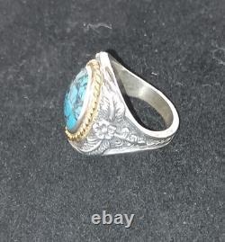 Vintage 14k Gold Sterling John Wayne Ring Franklin Mint Turquoise Size 12