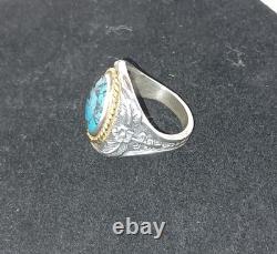 Vintage 14k Gold Sterling John Wayne Ring Franklin Mint Turquoise Size 12