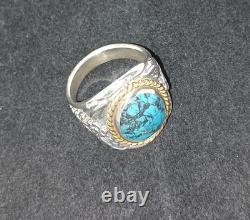 Vintage 14k Gold Sterling John Wayne Ring Franklin Mint Turquoise Size 12