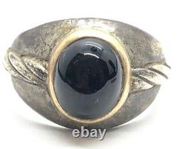 Vintage 14k Gold and Sterling Silver Ring 925 Size 13 Mens Black Onyx Signet