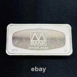 Vintage 1973 Franklin Mint Merril Bank Bangor Maine Sterling Silver Bar 2oz