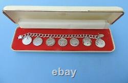 Vintage 1976 Good Luck Medal Franklin Mint Sterling Silver 7 Charm Bracelet