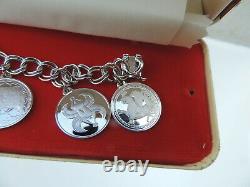 Vintage 1976 Good Luck Medal Franklin Mint Sterling Silver 7 Charm Bracelet