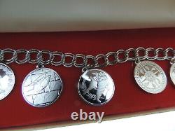 Vintage 1976 Good Luck Medal Franklin Mint Sterling Silver 7 Charm Bracelet