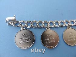 Vintage 1976 Good Luck Medal Franklin Mint Sterling Silver 7 Charm Bracelet