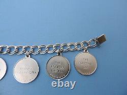 Vintage 1976 Good Luck Medal Franklin Mint Sterling Silver 7 Charm Bracelet