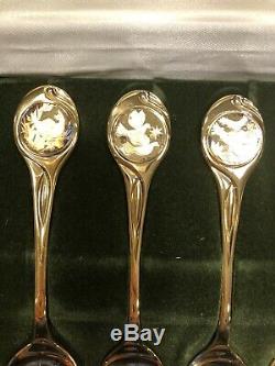 Vintage 24K Vermeil/Sterling Silver 12 Days of Christmas Spoons Franklin Mint