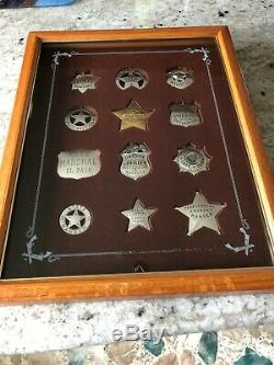 Vintage Case 80's Issue Franklin Mint 12 Sterling Silver Western Lawman Badges