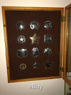 Vintage Case 80's Issue Franklin Mint 12 Sterling Silver Western Lawman Badges