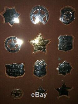 Vintage Case 80's Issue Franklin Mint 12 Sterling Silver Western Lawman Badges