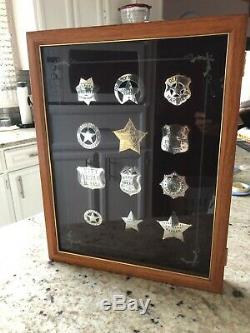 Vintage Case 80's Issue Franklin Mint 12 Sterling Silver Western Lawman Badges