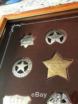 Vintage Case 80's Issue Franklin Mint 12 Sterling Silver Western Lawman Badges