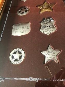 Vintage Case 80's Issue Franklin Mint 12 Sterling Silver Western Lawman Badges