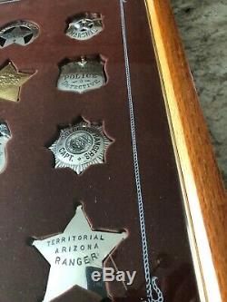 Vintage Case 80's Issue Franklin Mint 12 Sterling Silver Western Lawman Badges