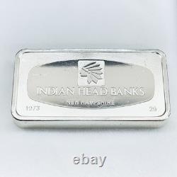 Vintage Franklin Mint 1973 Indian Head Banks 1000 Grains Sterling Silver Bar 2oz