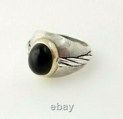 Vintage Franklin Mint 1989 Mans Sterling Silver And 14kt Gold Black Onyx Ring