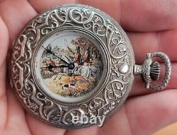 Vintage Franklin Mint Alfex Swiss Sterling Silver Pocket Watch Fox Hunting 17J