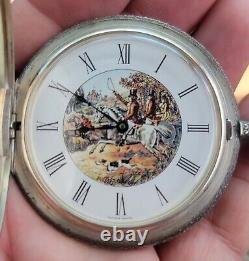 Vintage Franklin Mint Alfex Swiss Sterling Silver Pocket Watch Fox Hunting 17J