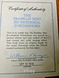 Vintage Franklin Mint Bicentennial Powderhorn withCertificate of Authenticity 1976