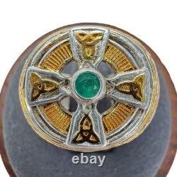 Vintage Franklin Mint Celtic Cross Emerald Sterling Silver Statement Ring 8