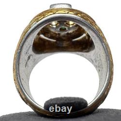 Vintage Franklin Mint Celtic Cross Emerald Sterling Silver Statement Ring 8