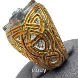 Vintage Franklin Mint Celtic Cross Emerald Sterling Silver Statement Ring 8