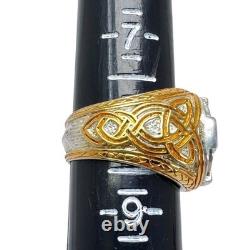 Vintage Franklin Mint Celtic Cross Emerald Sterling Silver Statement Ring 8