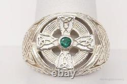 Vintage Franklin Mint Emerald Celtic Sterling Silver Ring Size 10.25