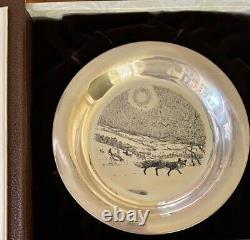 Vintage Franklin Mint JAMES WYETH, Winter Fox Sterling Silver plate 1973 withBox