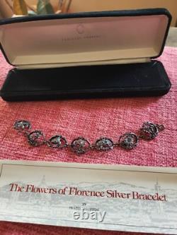 Vintage Franklin Mint Sterling Silver Flowers Of Florence Bracelet With Case/coa
