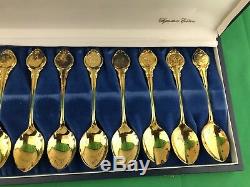 Vintage Gold Vermeil Over Sterling Silver 925 Franklin Mint Zodiac Spoons In Box