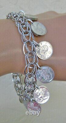 Vintage Sterling Charm Bracelet Franklin Mint Zodiac Mini Coin Charms