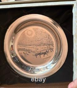 Vtg. Sterling Silver Plate Audubon Society 1973 Winter Fox Franklin Mint