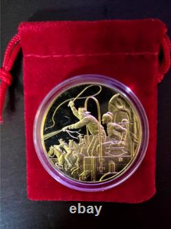 WILD WEST 24kgp on 1 oz. 925 Silver proof Wagon Train gorgeous rare collectible