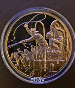 WILD WEST 24kgp on 1 oz. 925 Silver proof Wagon Train gorgeous rare collectible